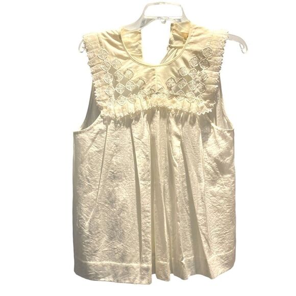 1424 3.1 Phillip Lim Size 10 Whit Lace Yoke Blouse Sleeveless New - Picture 1 of 10